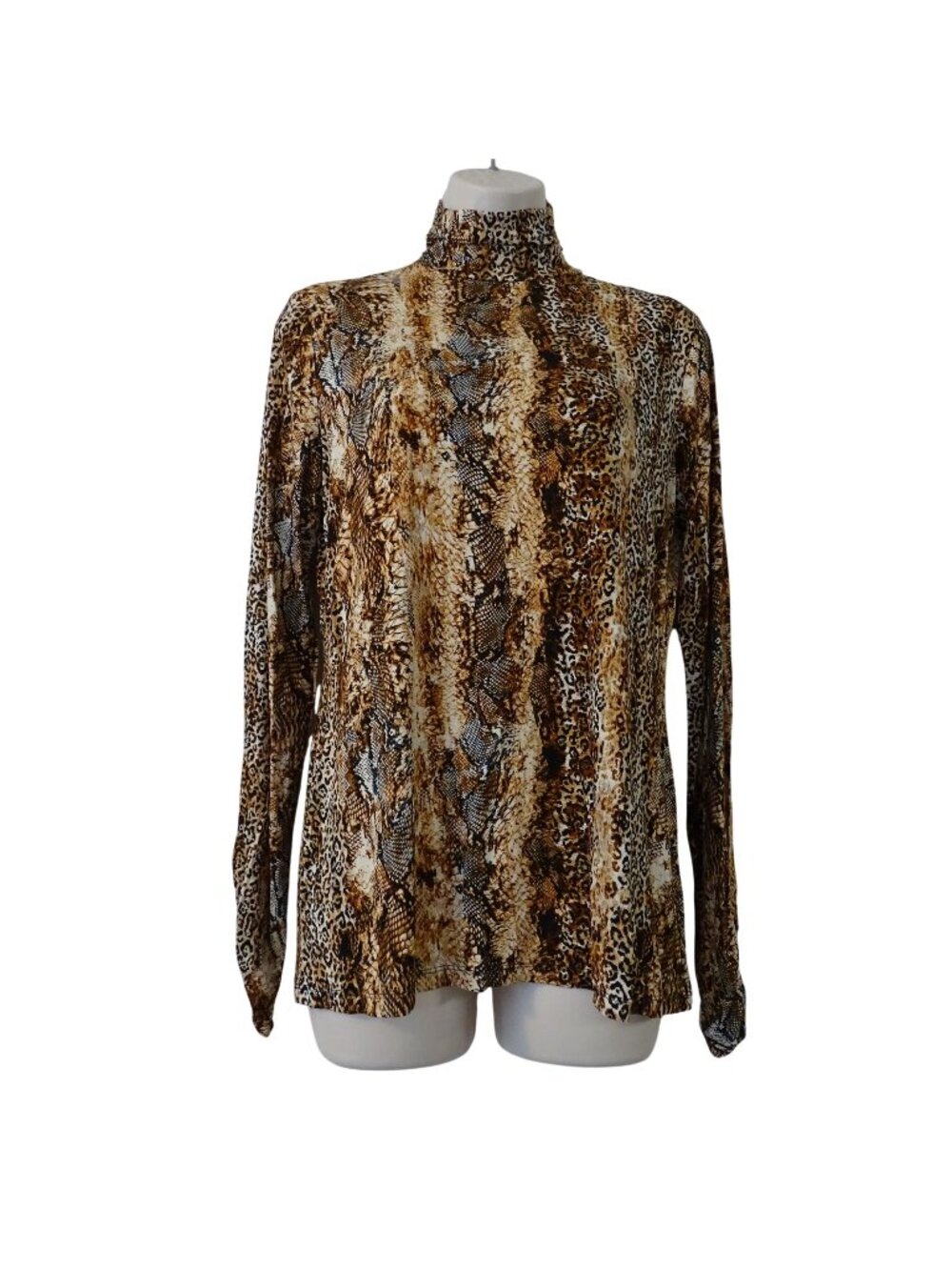 Cato Animal Print Mock Neck Long Sleeve Knit Top Brown Women Size S Mob Wife